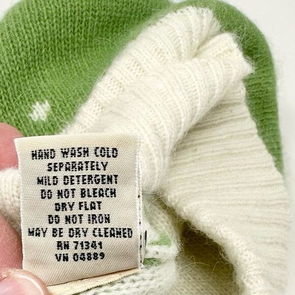 L.L. Bean Green & Ivory Polka Dot Knit Beanie Hat OSFA Angora Lambs Wool - Picture 9 of 9